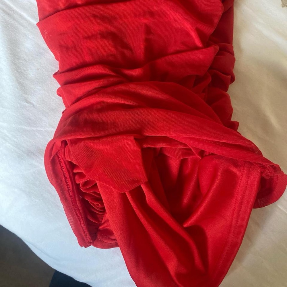 Vibrant Red Ruched Mini Dress - Picture 3 of 3